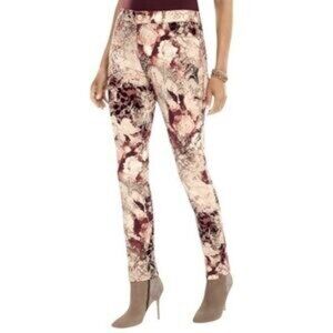 Chico's Platinum Womens Jeans Jeggings Pink Brown Floral Lace Pattern Sz 0 US 4